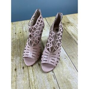 Women's Size 8M 4" Stiletto Heel Cut Out Ankle Peep‎ Toe Bootie Blush